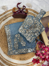 Trendy Grey Color Silk Cording Work Saree